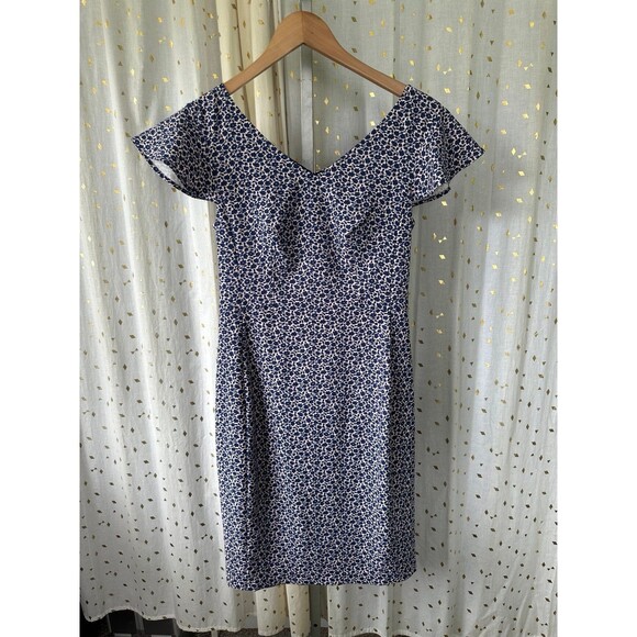 Lark & Ro Women's Ditsy Floral Flutter Cap Sleeve Double V Neck Sheath Dress 4 - Picture 5 of 10